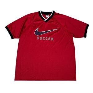 VTG Nike Soccer Jersey Shirt Mens XL Red V Neck Short Sleeve Big Swoosh 90s USA